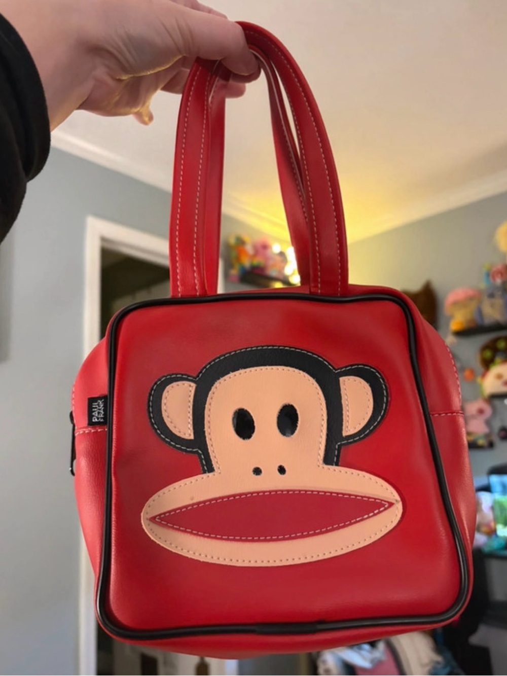 Paul Frank Red Julius Monkey Mini Tote with Contrast Piping
